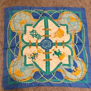 Hermes Blue and Gold Scarf